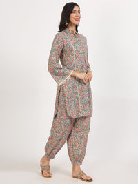 Divena Beige Floral Printed Cotton Co-ord Set