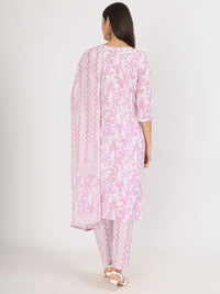 Divena Purple Floral Print Cotton Kurta pant with Dupatta set