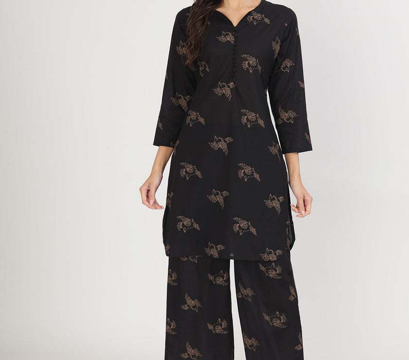 Divena Black Printed Kurta with Trouser Co-Ord Set