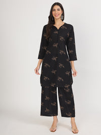 Divena Black Printed Kurta with Trouser Co-Ord Set