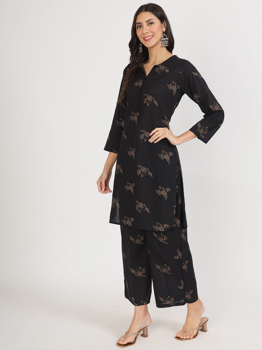 Divena Black Printed Kurta with Trouser Co-Ord Set