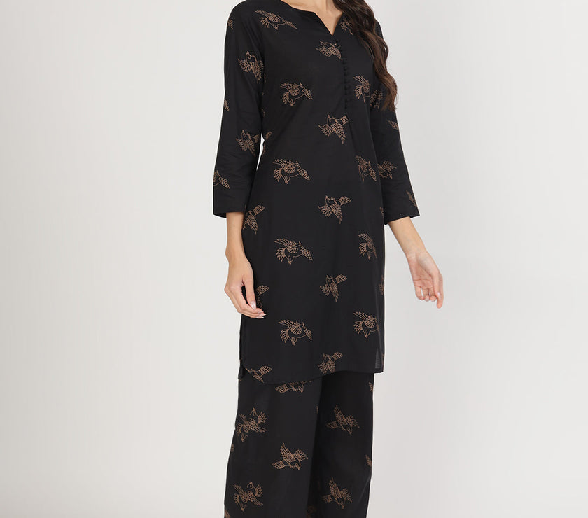 Divena Black Printed Kurta with Trouser Co-Ord Set