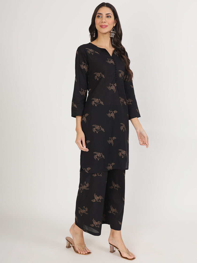 Divena Black Printed Kurta with Trouser Co-Ord Set