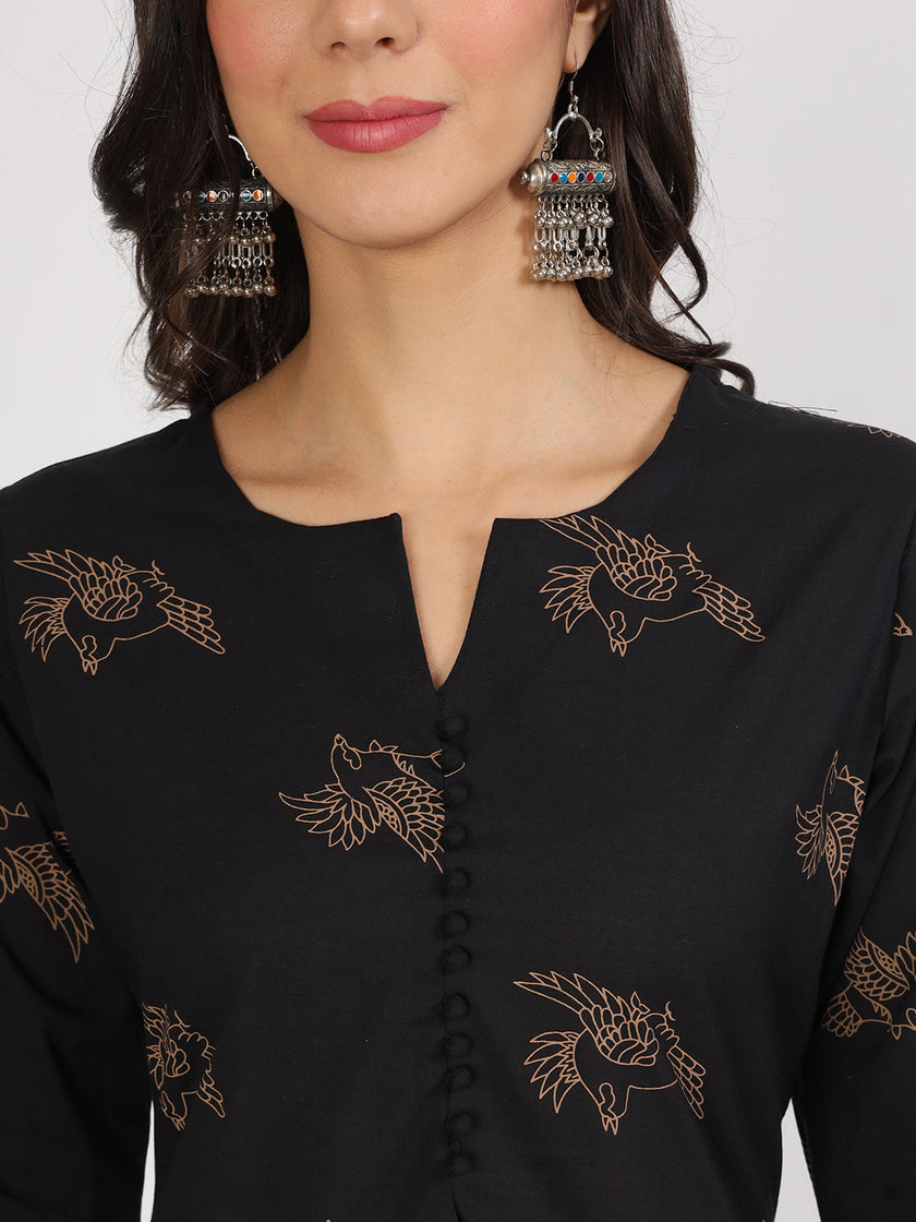 Divena Black Printed Kurta with Trouser Co-Ord Set