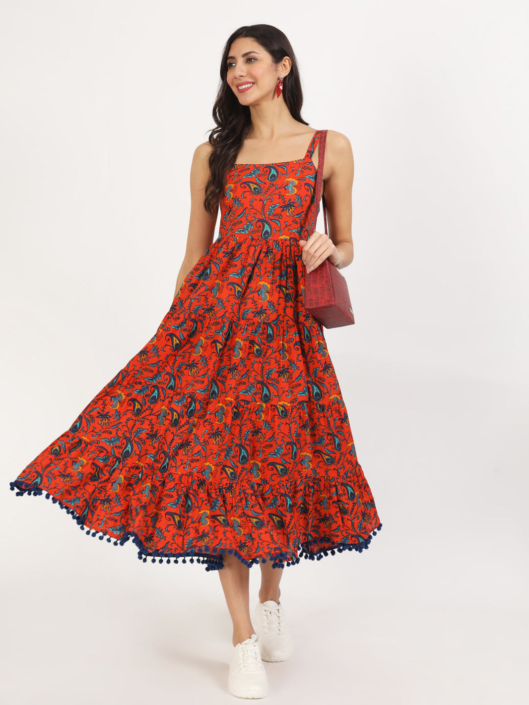 Divena Red Floral Printed Cotton Dress