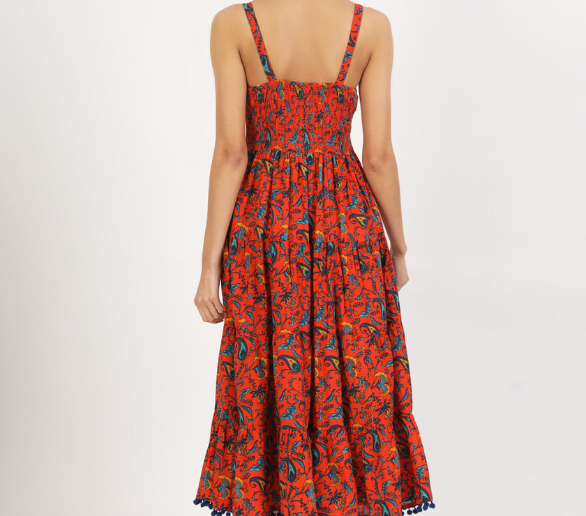 Divena Red Floral Printed Cotton Dress