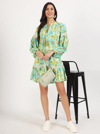 Divena Green Floral Printed Rayon Dress