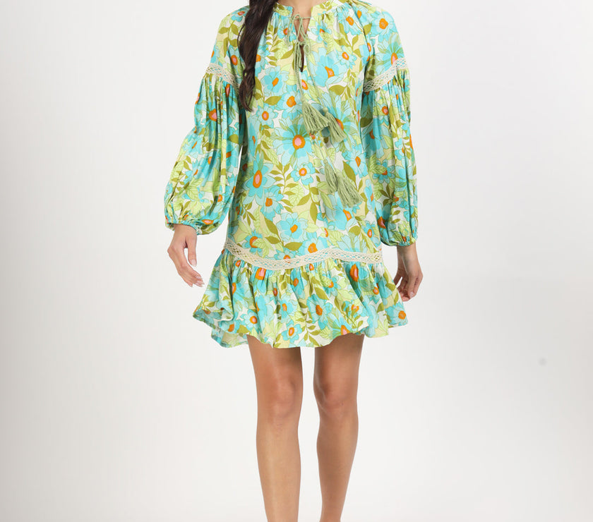 Divena Green Floral Printed Rayon Dress