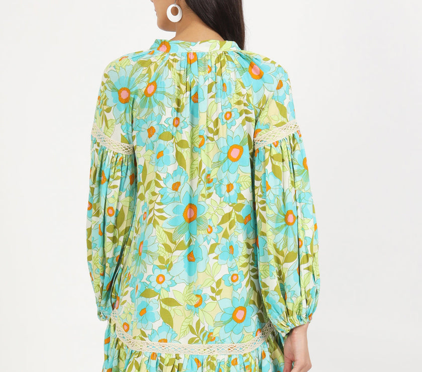 Divena Green Floral Printed Rayon Dress