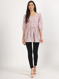 Divena Pink Floral Printed Cotton Top