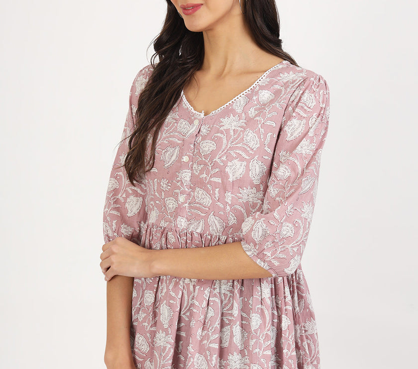 Divena Pink Floral Printed Cotton Top