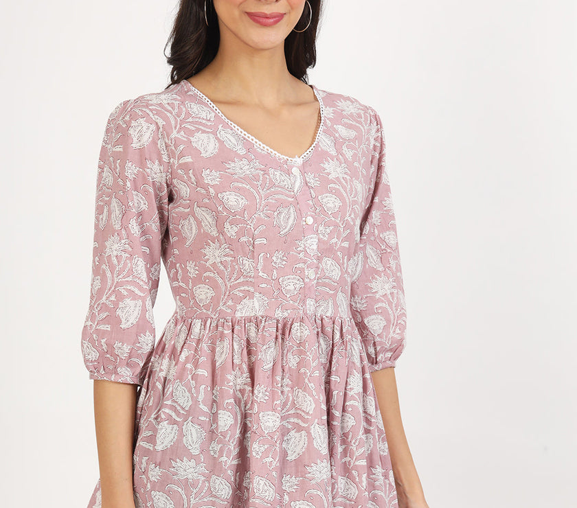 Divena Pink Floral Printed Cotton Top