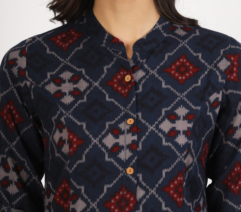 Divena Blue Geometric Printed Rayon Top