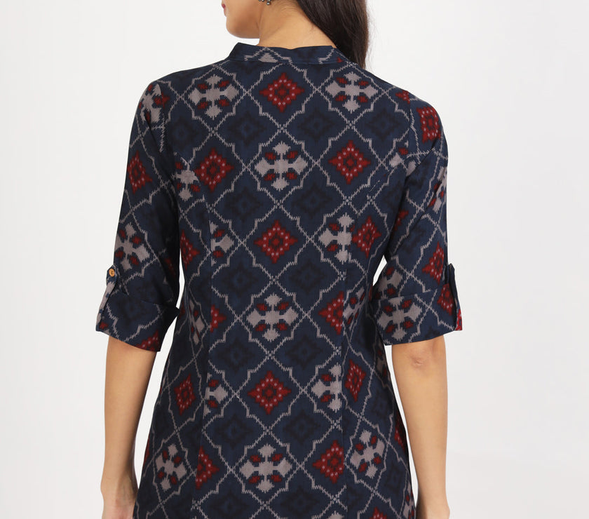 Divena Blue Geometric Printed Rayon Top