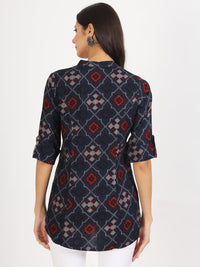 Divena Blue Geometric Printed Rayon Top