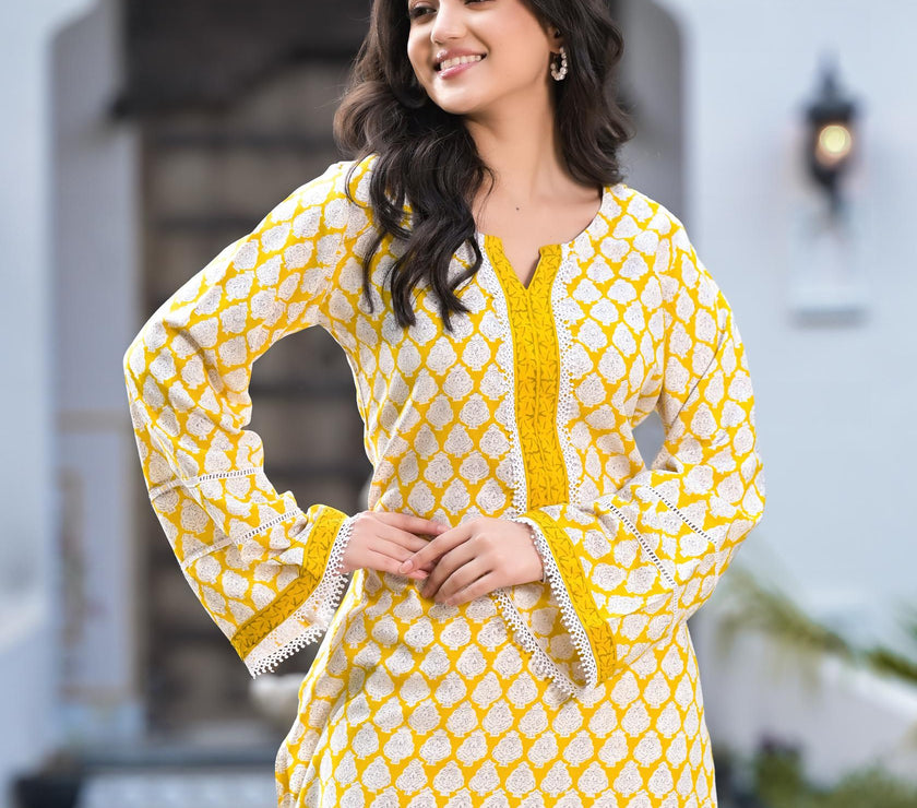 Divena Yellow Floral Print Rayon Co-ord set for women