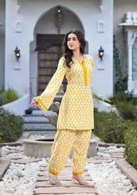 Divena Yellow Floral Print Rayon Co-ord set for women