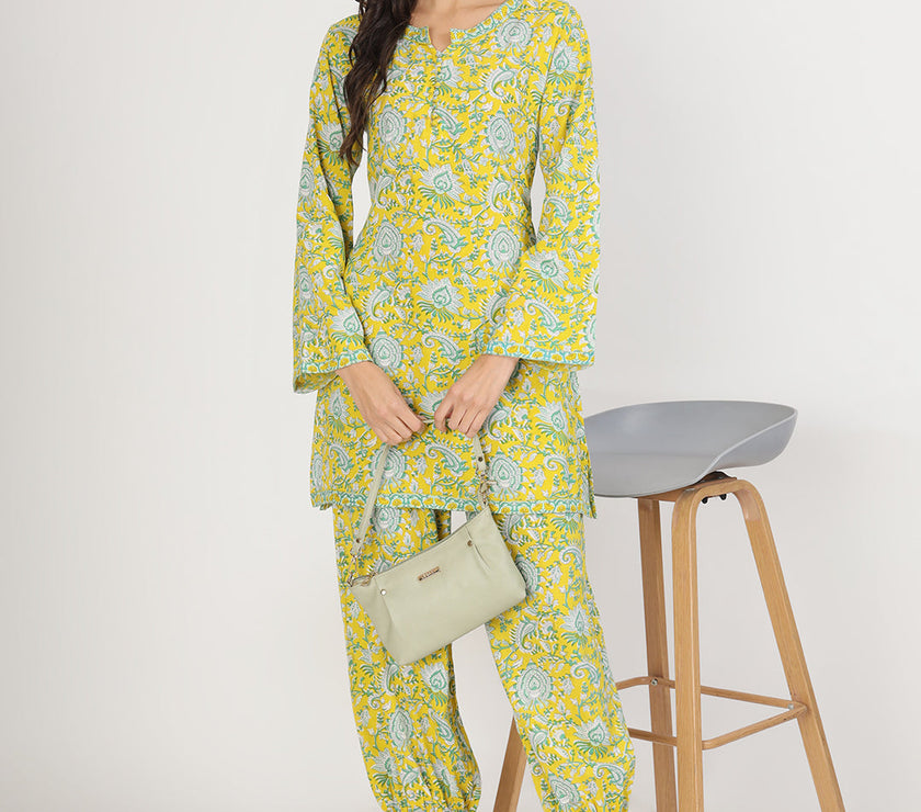 Divena Mustard Floral Print Rayon Co-ord set