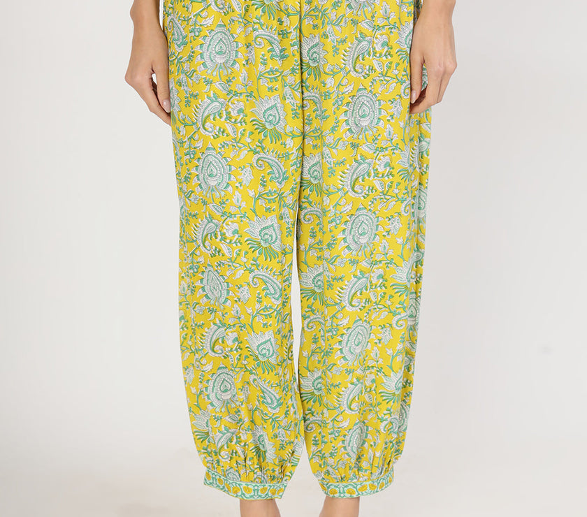 Divena Mustard Floral Print Rayon Co-ord set