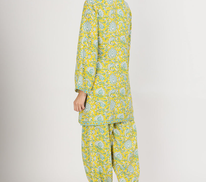 Divena Mustard Floral Print Rayon Co-ord set