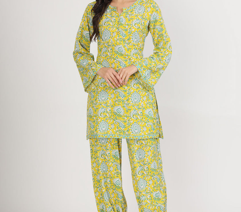 Divena Mustard Floral Print Rayon Co-ord set