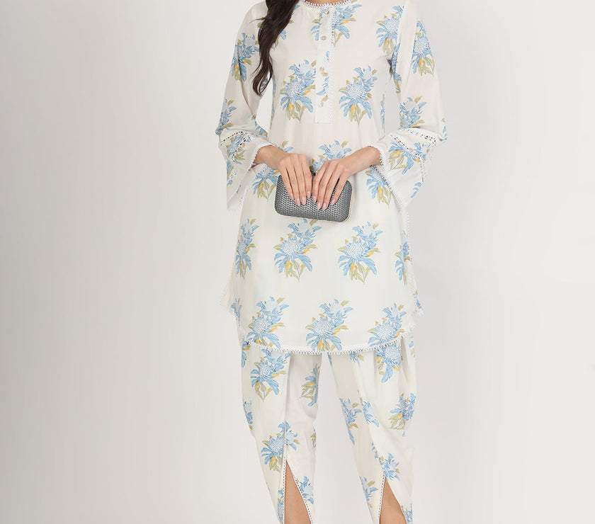 Divena off White Floral Print Cotton Co-ord set