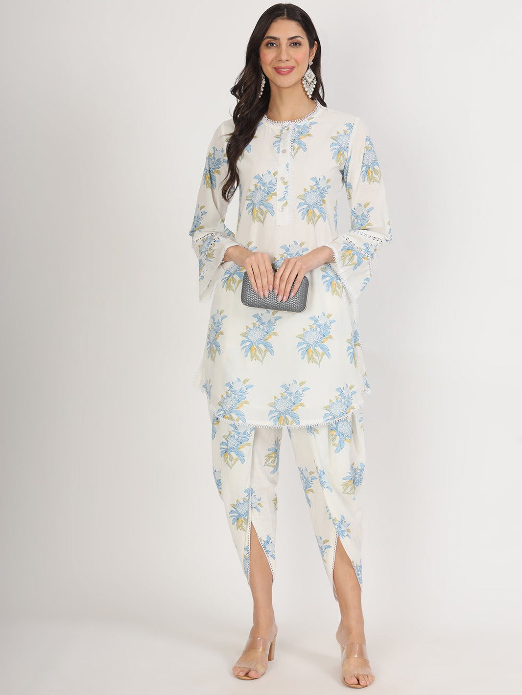 Divena off White Floral Print Cotton Co-ord set