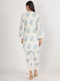 Divena off White Floral Print Cotton Co-ord set