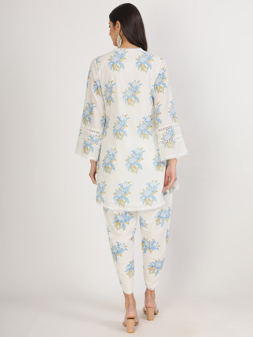 Divena off White Floral Print Cotton Co-ord set