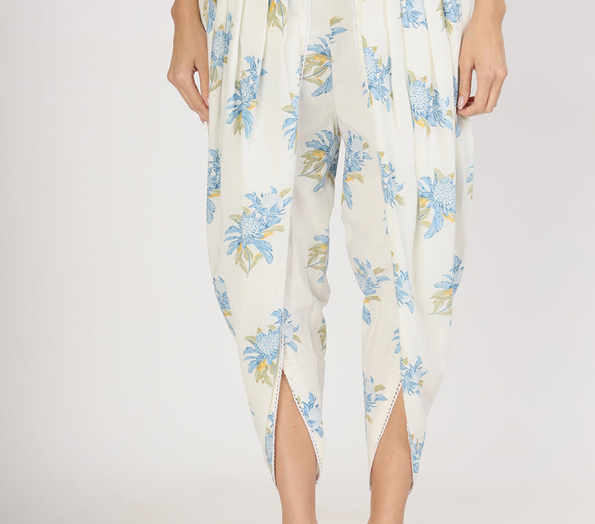 Divena off White Floral Print Cotton Co-ord set