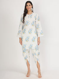 Divena off White Floral Print Cotton Co-ord set