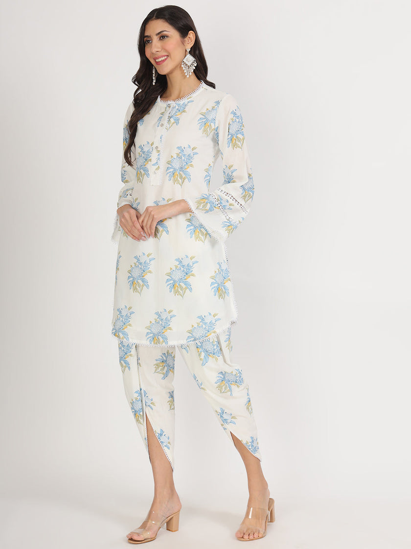 Divena off White Floral Print Cotton Co-ord set