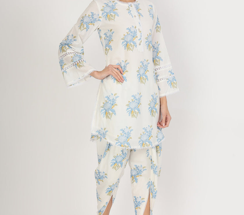 Divena off White Floral Print Cotton Co-ord set