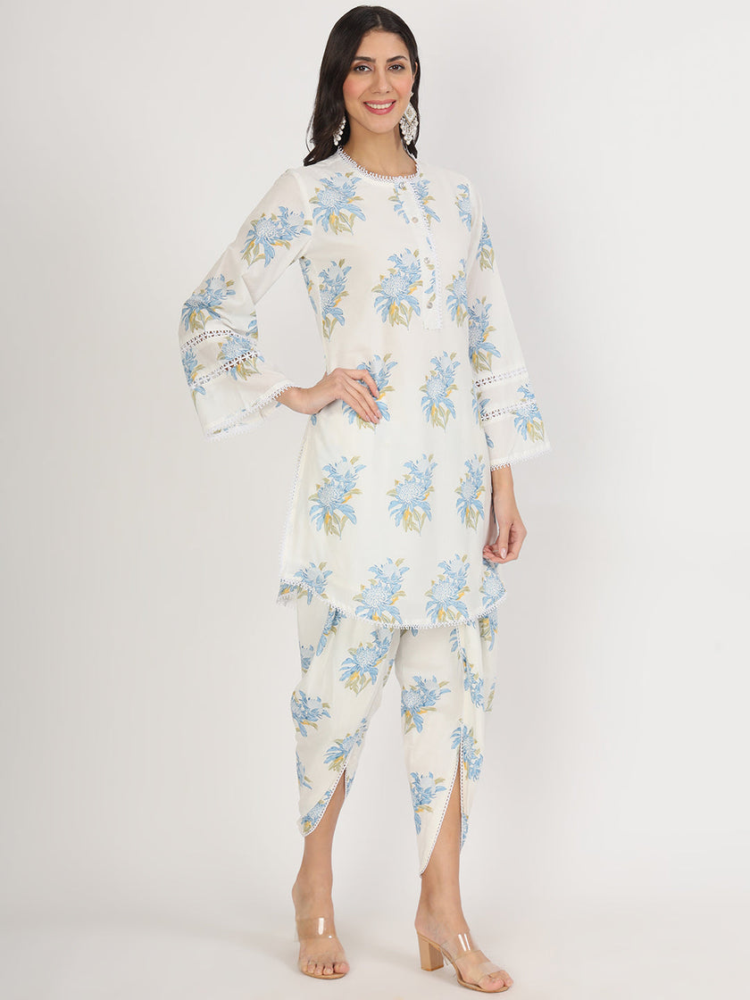 Divena off White Floral Print Cotton Co-ord set