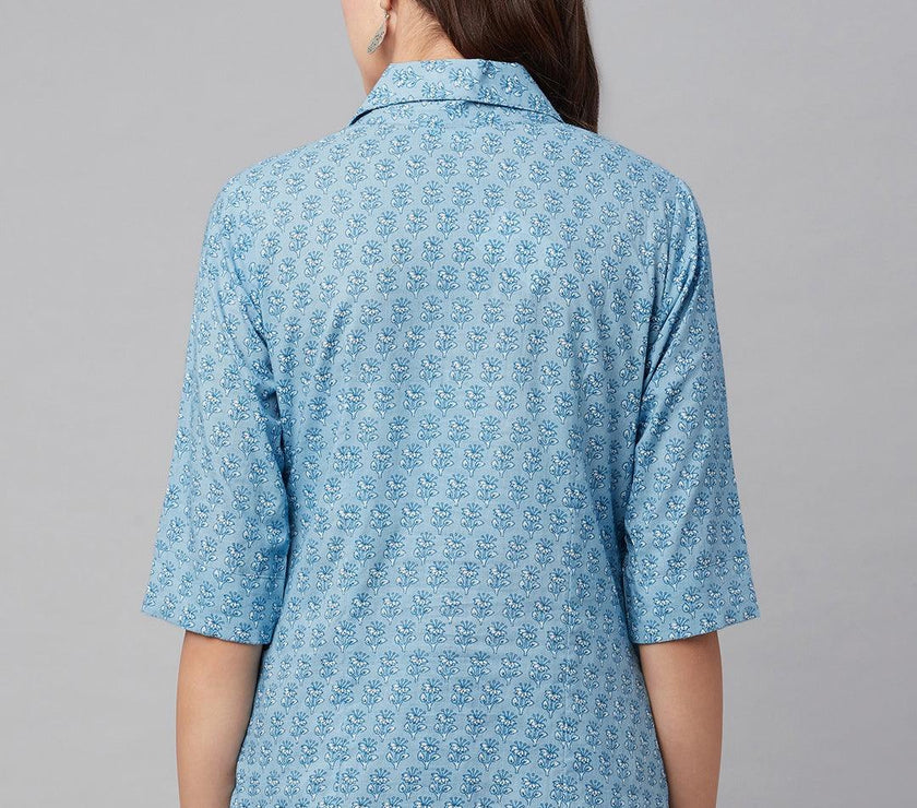 Divena Sky Blue Block Printed Casual Women Shirts - divena world