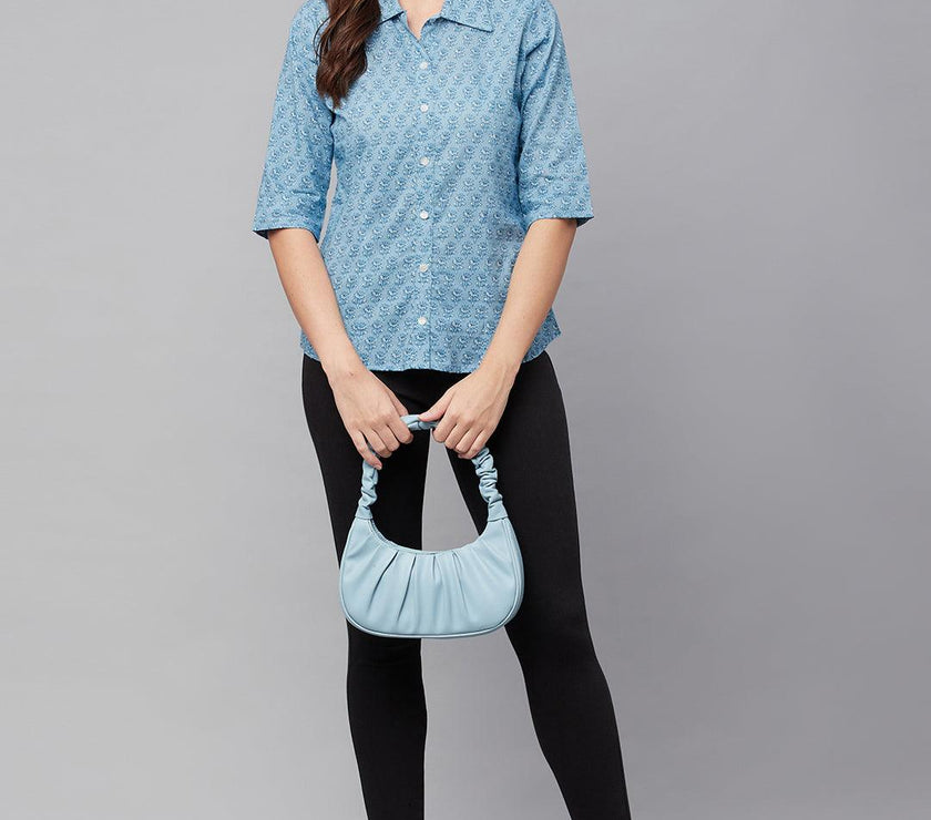 Divena Sky Blue Block Printed Casual Women Shirts - divena world