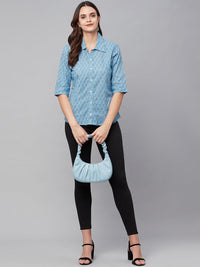 Divena Sky Blue Block Printed Casual Women Shirts - divena world