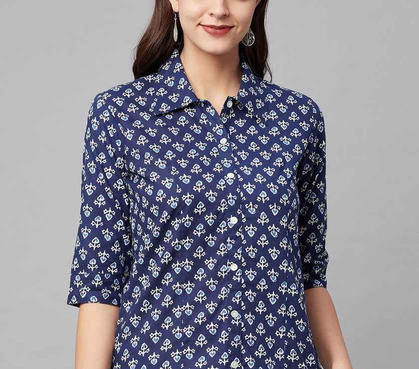 Divena indigo Block Printed Casual Women Shirts - divena world