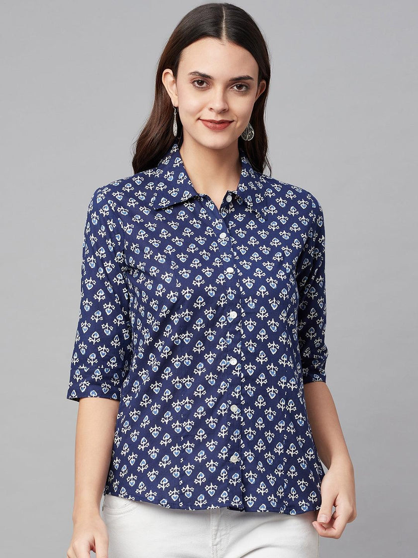 Divena indigo Block Printed Casual Women Shirts - divena world