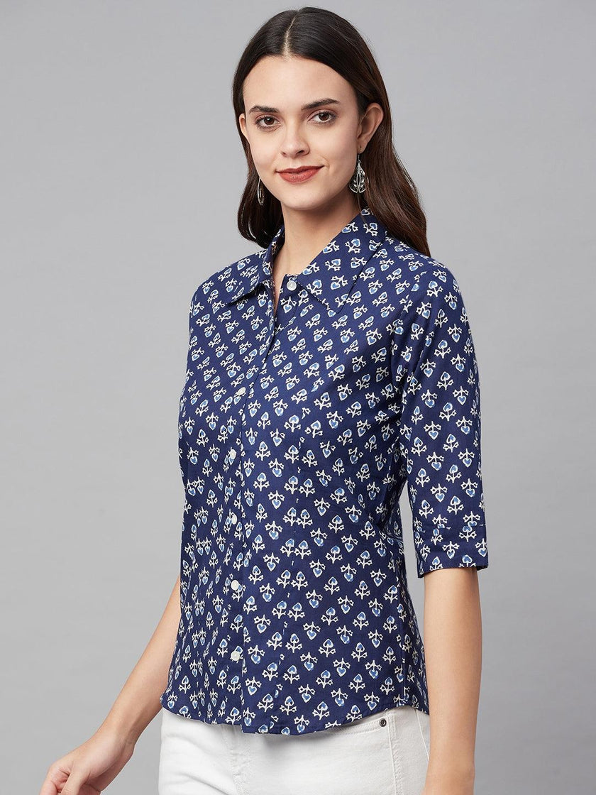 Divena indigo Block Printed Casual Women Shirts - divena world