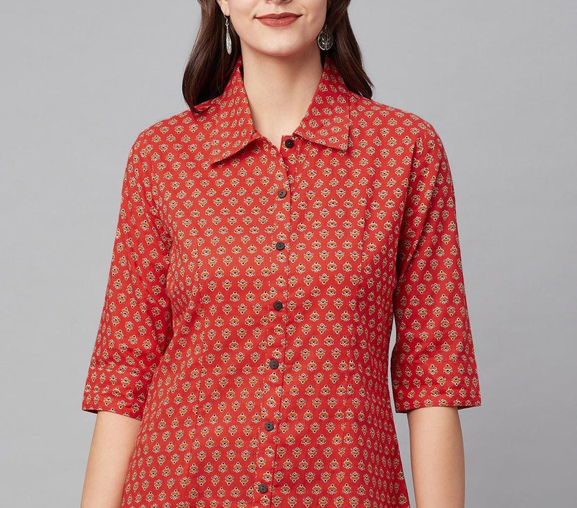 Divena Red Block Printed Casual Women Shirts - divena world