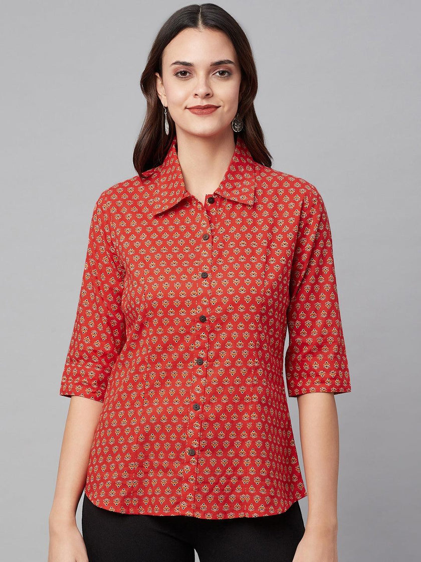 Divena Red Block Printed Casual Women Shirts - divena world