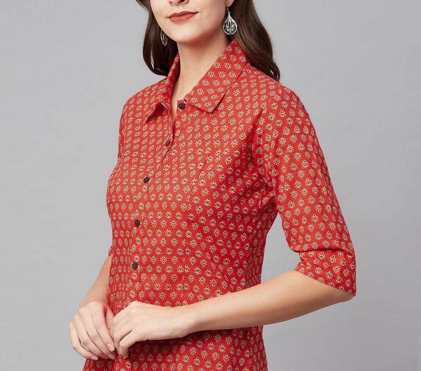 Divena Red Block Printed Casual Women Shirts - divena world