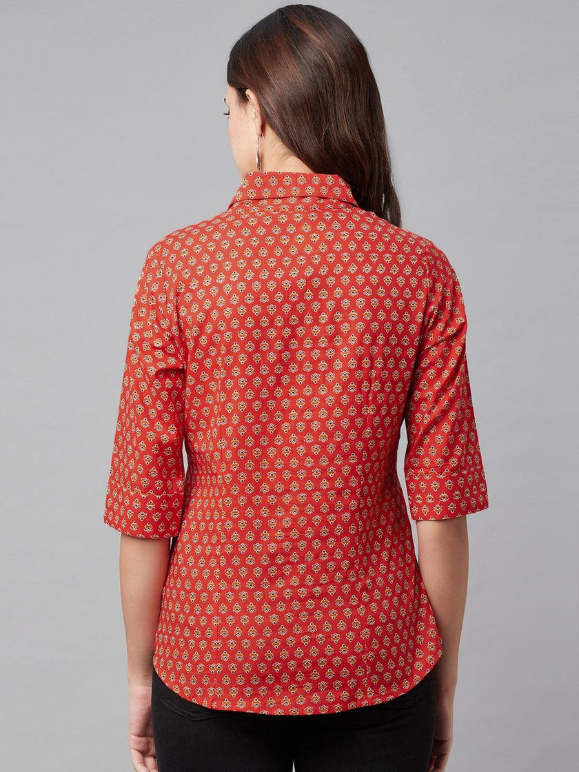 Divena Red Block Printed Casual Women Shirts - divena world