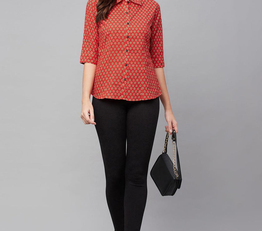 Divena Red Block Printed Casual Women Shirts - divena world