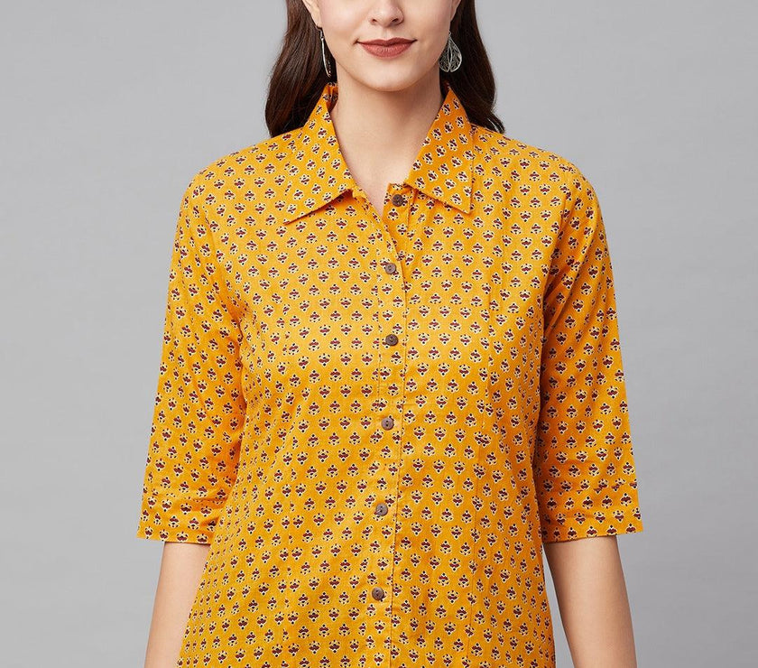 Divena Yellow Block Printed Casual Women Shirts - divena world