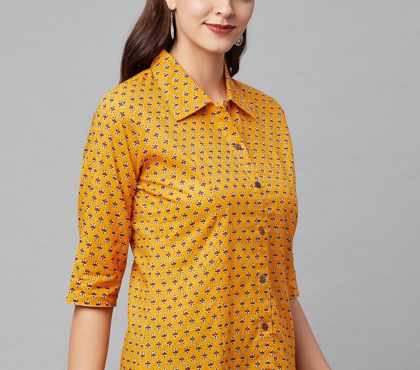 Divena Yellow Block Printed Casual Women Shirts - divena world