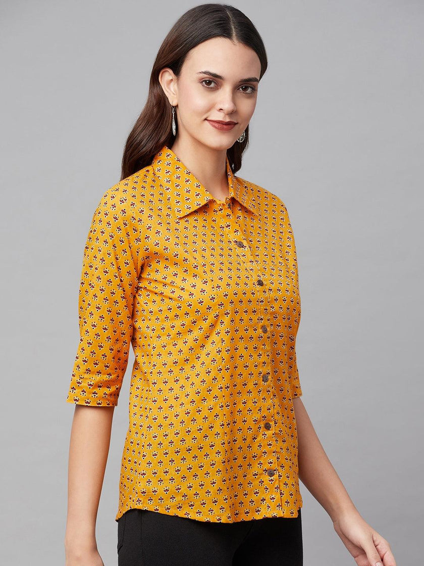 Divena Yellow Block Printed Casual Women Shirts - divena world