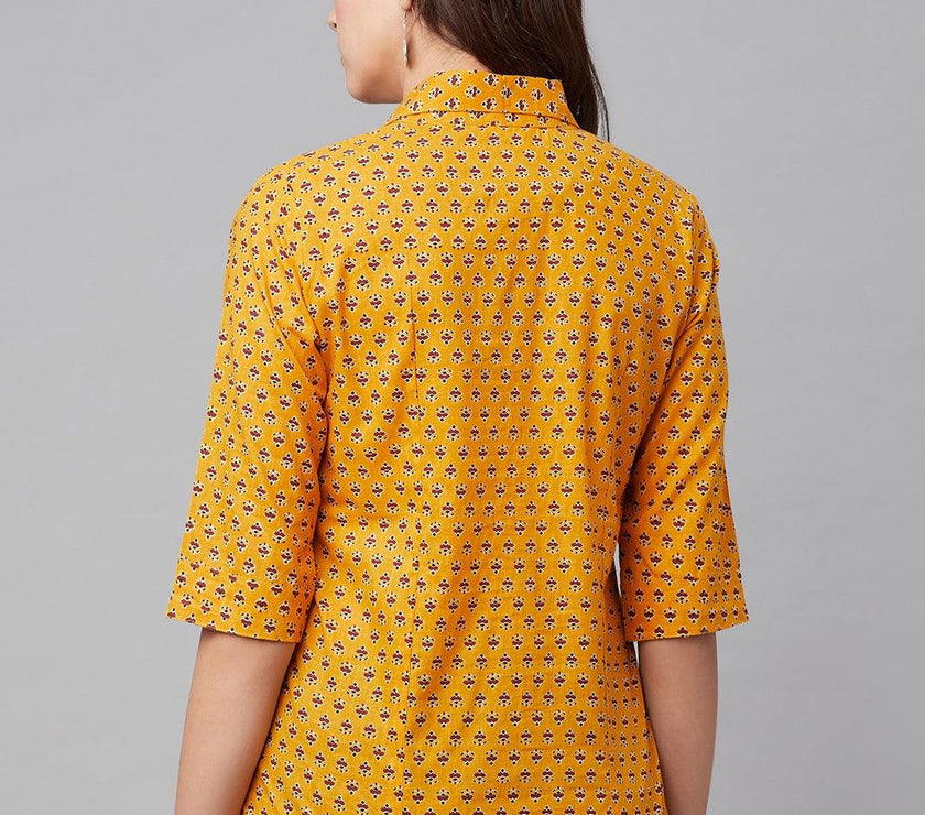 Divena Yellow Block Printed Casual Women Shirts - divena world