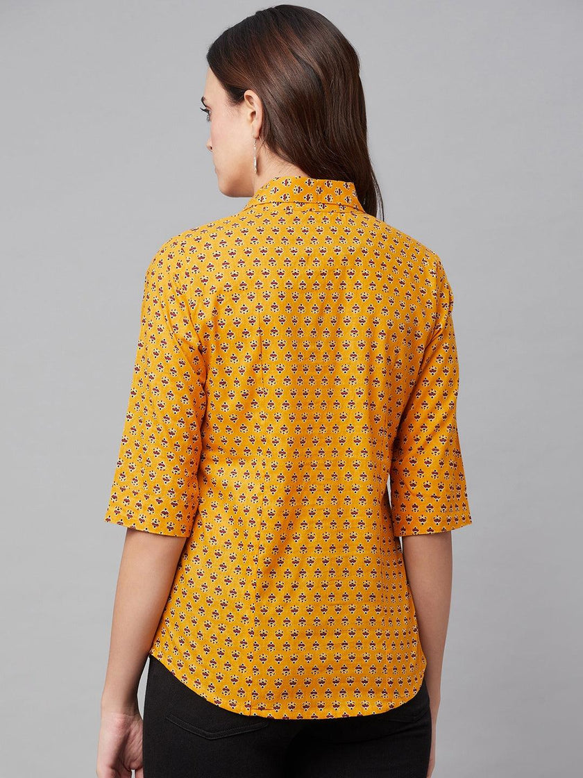 Divena Yellow Block Printed Casual Women Shirts - divena world